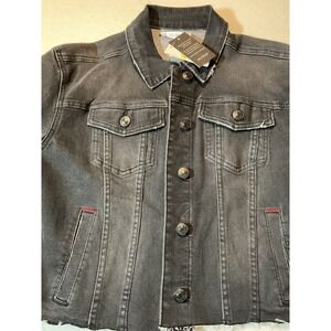 STS Blue Womens Denim Jacket Washed Black Raw Hem Cropped Trucker XS New